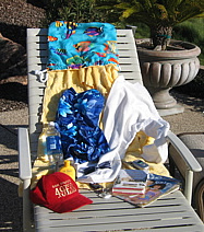 Beach Towel pulled out from Tote Bag, along with all the contents of the bag!